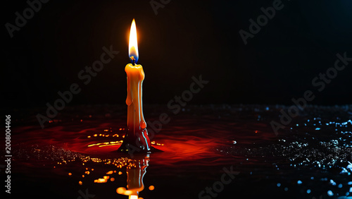 Candle melting on dark surface symbolizing heat and time