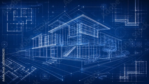 Technical Architectural Blueprint in Deep Blue