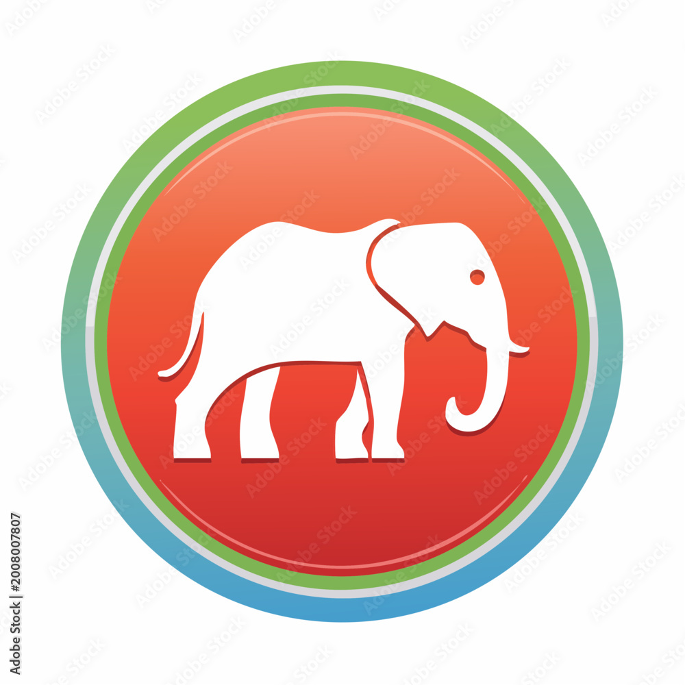 Fototapeta premium White elephant silhouette icon with colorful circular border