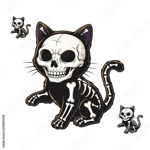 Photography Cute Skeleton Cat Halloween Illustration