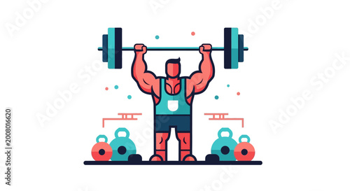 Fényképezés Muscular man lifting heavy barbell, fitness illustration, strength and power