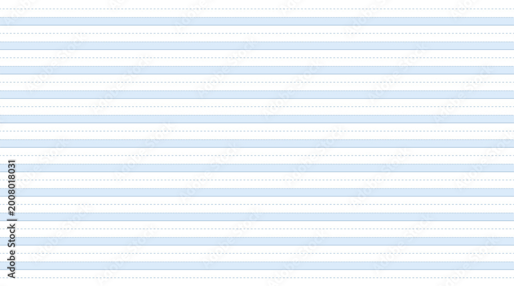 Fototapeta premium Blue adapted lined paper background for handwriting practice. Vector illustration of highlighted ruled paper for special education, students and occupational therapy support.