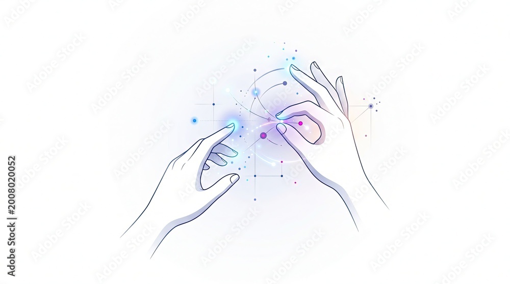 Obraz premium Abstract Hand Gesture Line Art with Digital Connection
