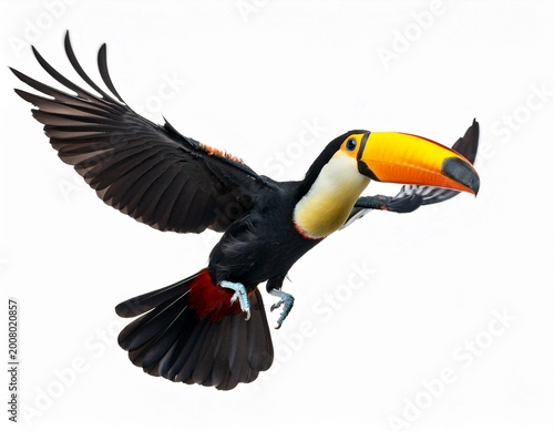 toucan in flight isolated on white background cutout