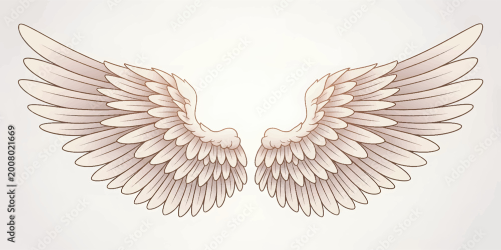 Naklejka premium Elegant Angel Wings Vector with Soft Gradient Feathers