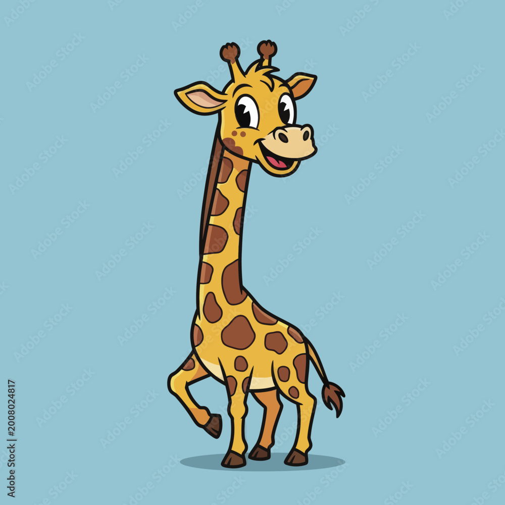 Obraz premium Cute friendly cartoon giraffe character illustration.