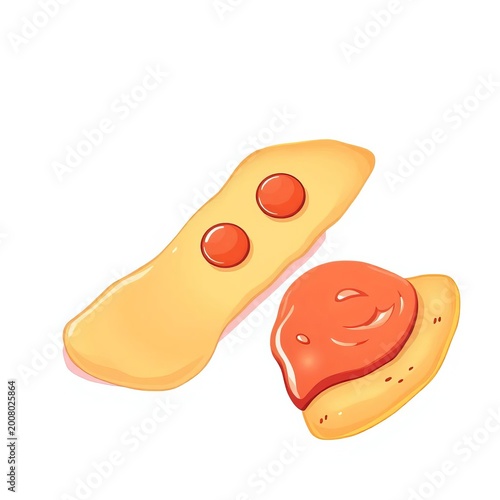 Soft, pastel-hued illustration of a pizza slice and dipping sauce, isolated on a white background, soft, icon