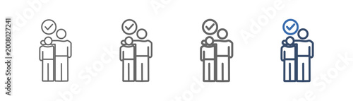 
outline icon set accompany with design of parents and their children, and check mark