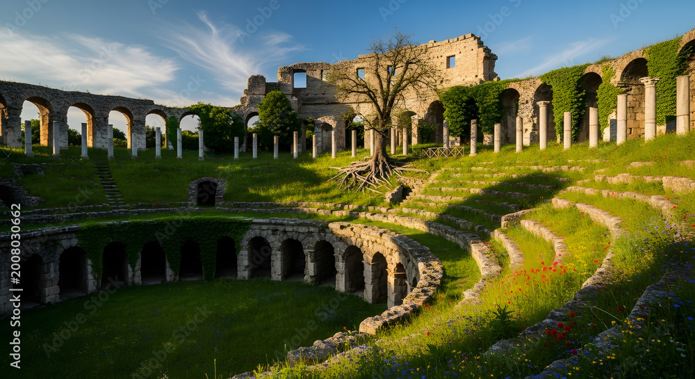 Fototapeta premium Ancient Roman Amphitheater Stone Structure.