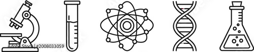 Set of scientific research and laboratory equipment icons.