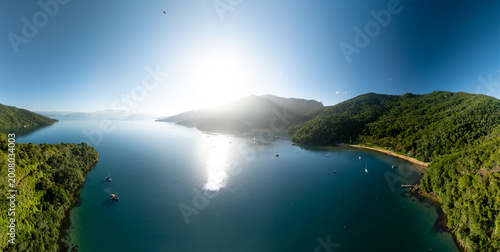 Aerial panorama of the island of Ilha Grande in Brazil area near the town of Angra dos Reis