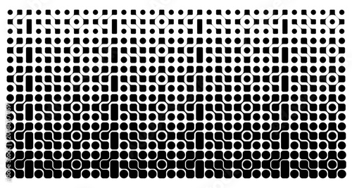 Connected metaballs pattern with fade effect. Vanishing irregular amorphous shapes texture. Linked liquid drops, neurons, molecules or cells transition background. Vector graphic illustration.