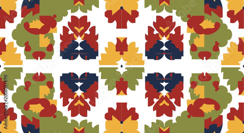 Colorful Folk Art Pattern Textile Design Repeating Motif