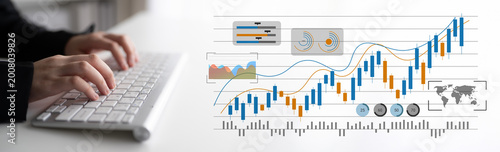 Billede på lærred A business professional focuses on financial data analysis, surrounded by digital charts and graphs