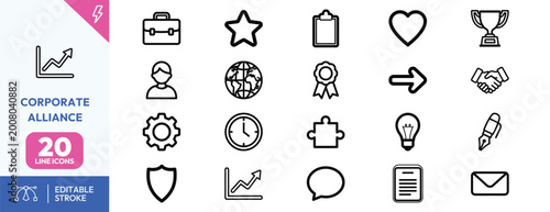Canvastavla Corporate alliance icons line art set for business branding presentations market