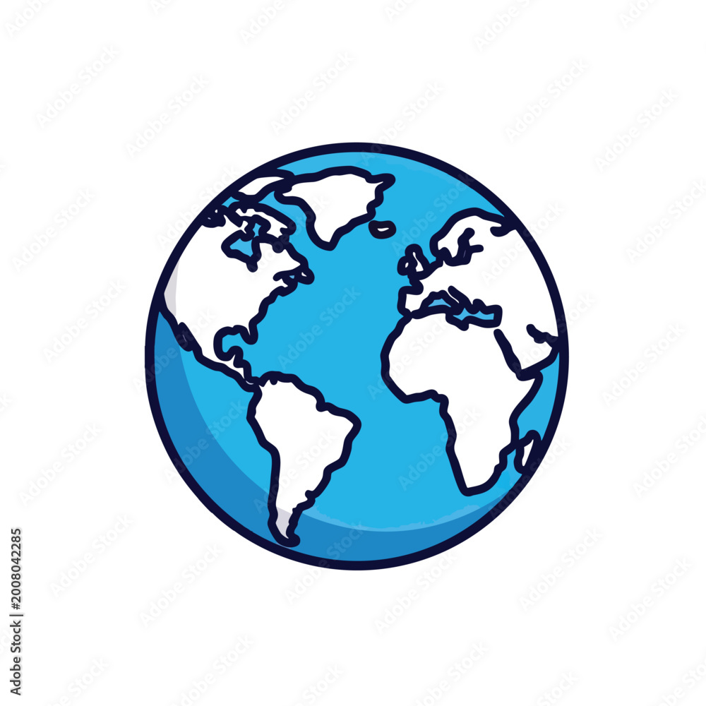 Fototapeta premium Stylized Cartoon Globe Icon Featuring Continents on Blue Earth.
