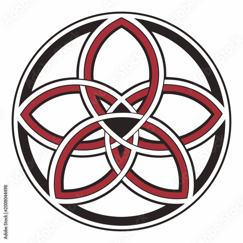 Fotografía Red and black pentacle knot inside a circle with pentacle, interlocking