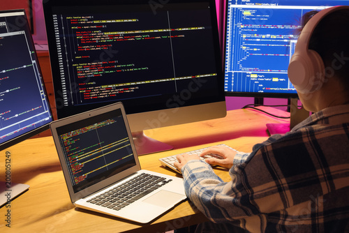 Female programmer with head...