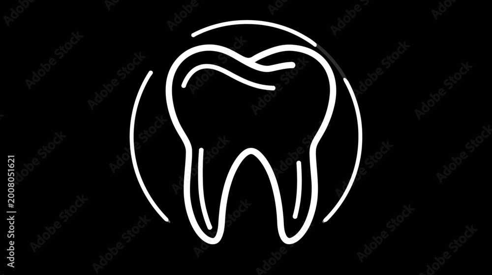 Obraz premium A minimalist illustration of a tooth with curved outlines on a black background