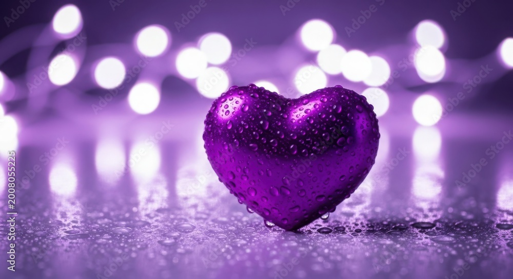Obraz premium A purple heart shaped object sitting on a glittery surface illustration
