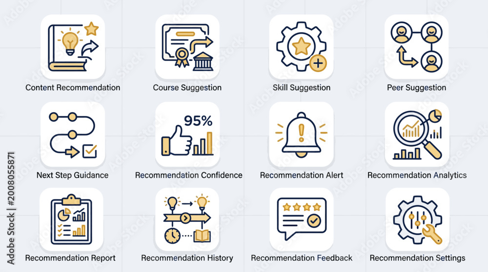 Fototapeta premium Set of 12 recommendation system icons for business and technology digital interface design.
