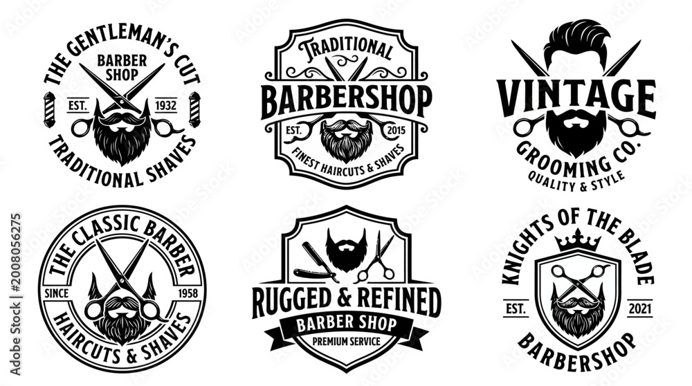 Obraz premium Barbershop logos with shaving tools.
