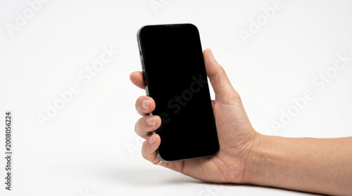 Modern Smartphone in Hand with Blank Screen Isolated on White Background – Sleek Mobile Technology Concept