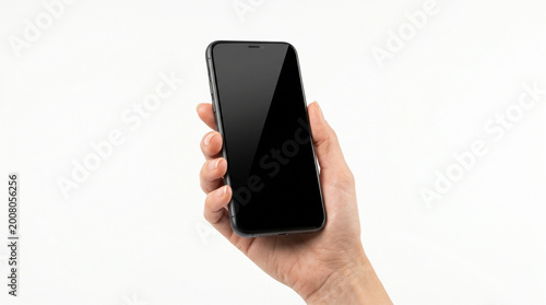 Modern Smartphone in Hand with Blank Screen Isolated on White Background – Sleek Mobile Technology Concept