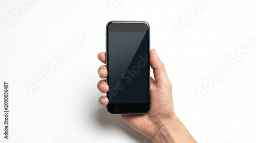 Modern Smartphone in Hand with Blank Screen Isolated on White Background – Sleek Mobile Technology Concept