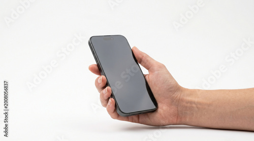 Modern Smartphone in Hand with Blank Screen Isolated on White Background – Sleek Mobile Technology Concept