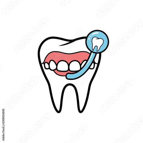 Dental checkup illustration with tooth and mouth mirror
