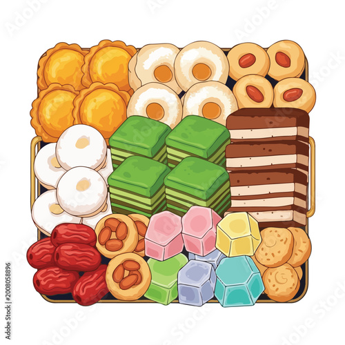 Variety of Colorful Sweet Treats and Desserts.