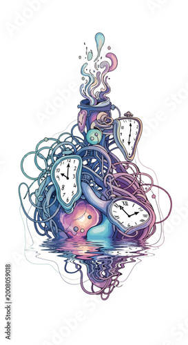 Vibrant Abstract Clockwork Design with Swirling Elements.