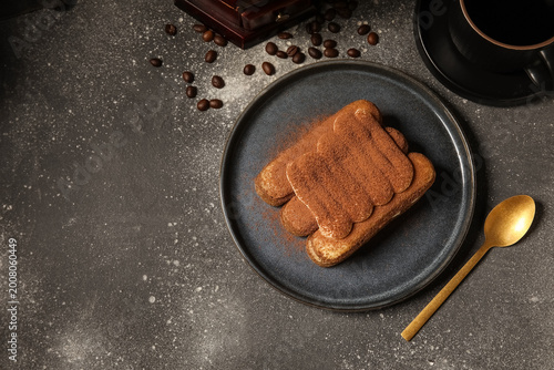 Plate with sweet tiramisu a...