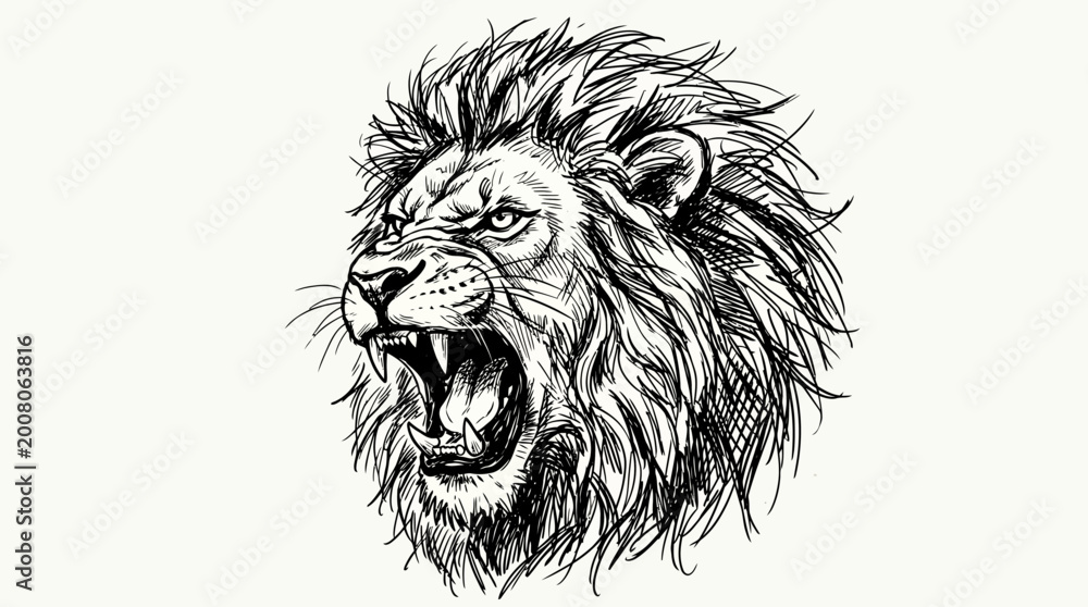 Obraz premium Roaring Lion Head Closeup Illustration.