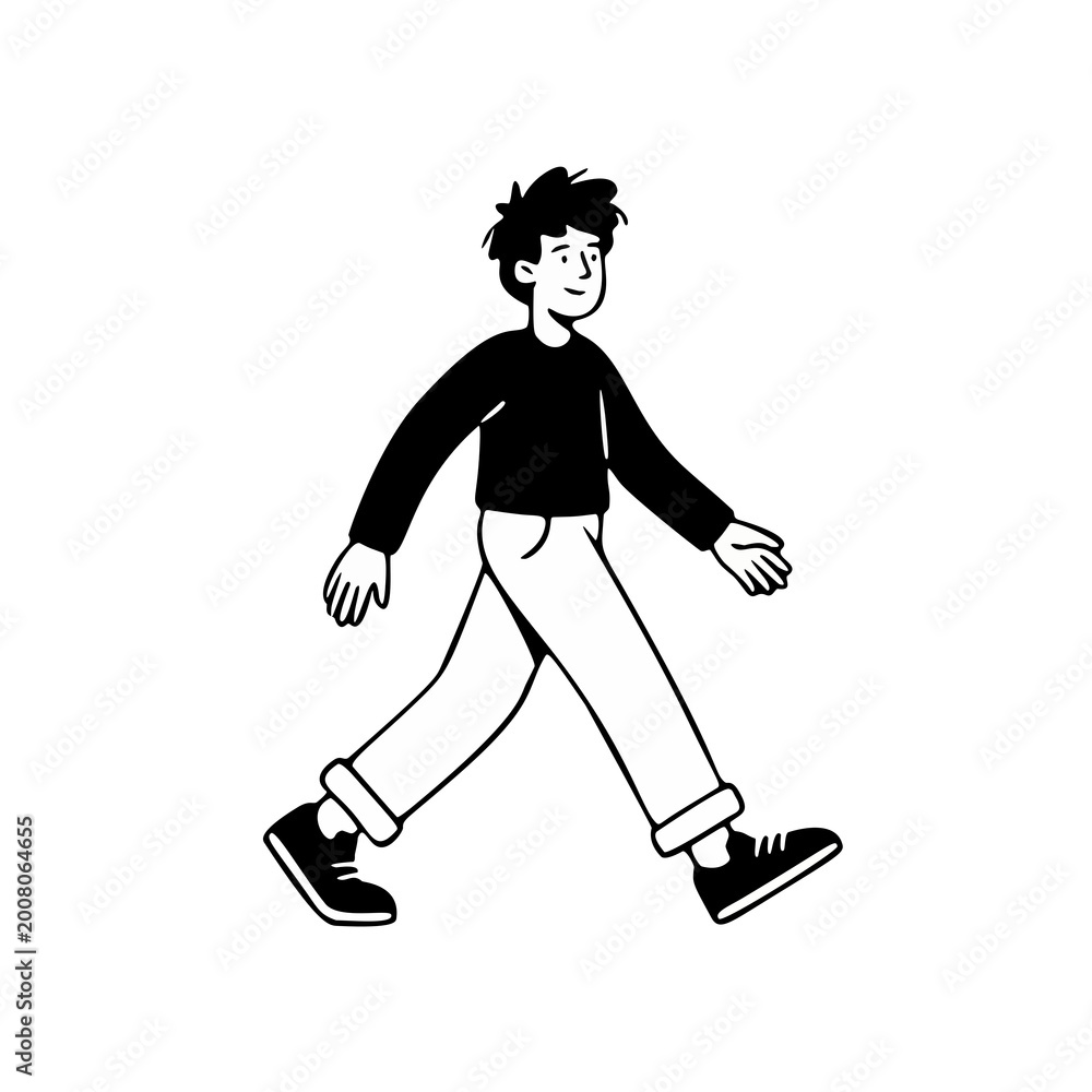 Fototapeta premium Walking Man Outline Character Illustration