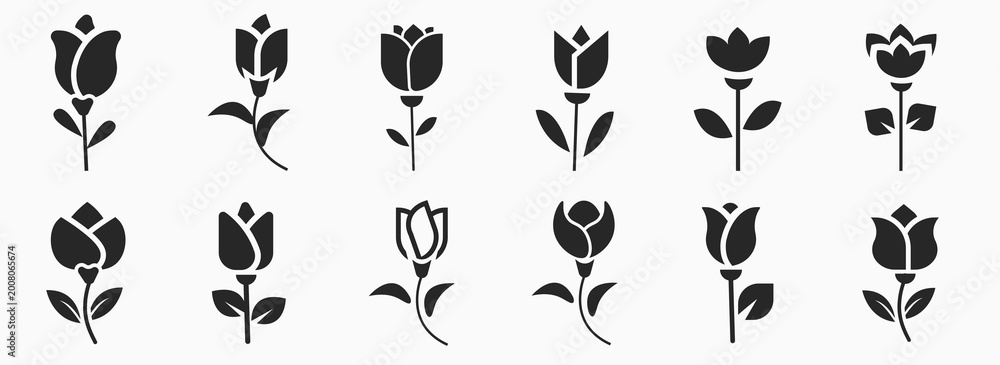 Fototapeta premium Flower icon. Black silhouette. Front side view. Vector simple flat graphic illustration. Isolated object on a white background. Isolate.