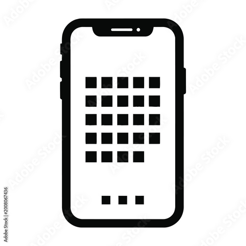 Black smartphone with grid on screen
