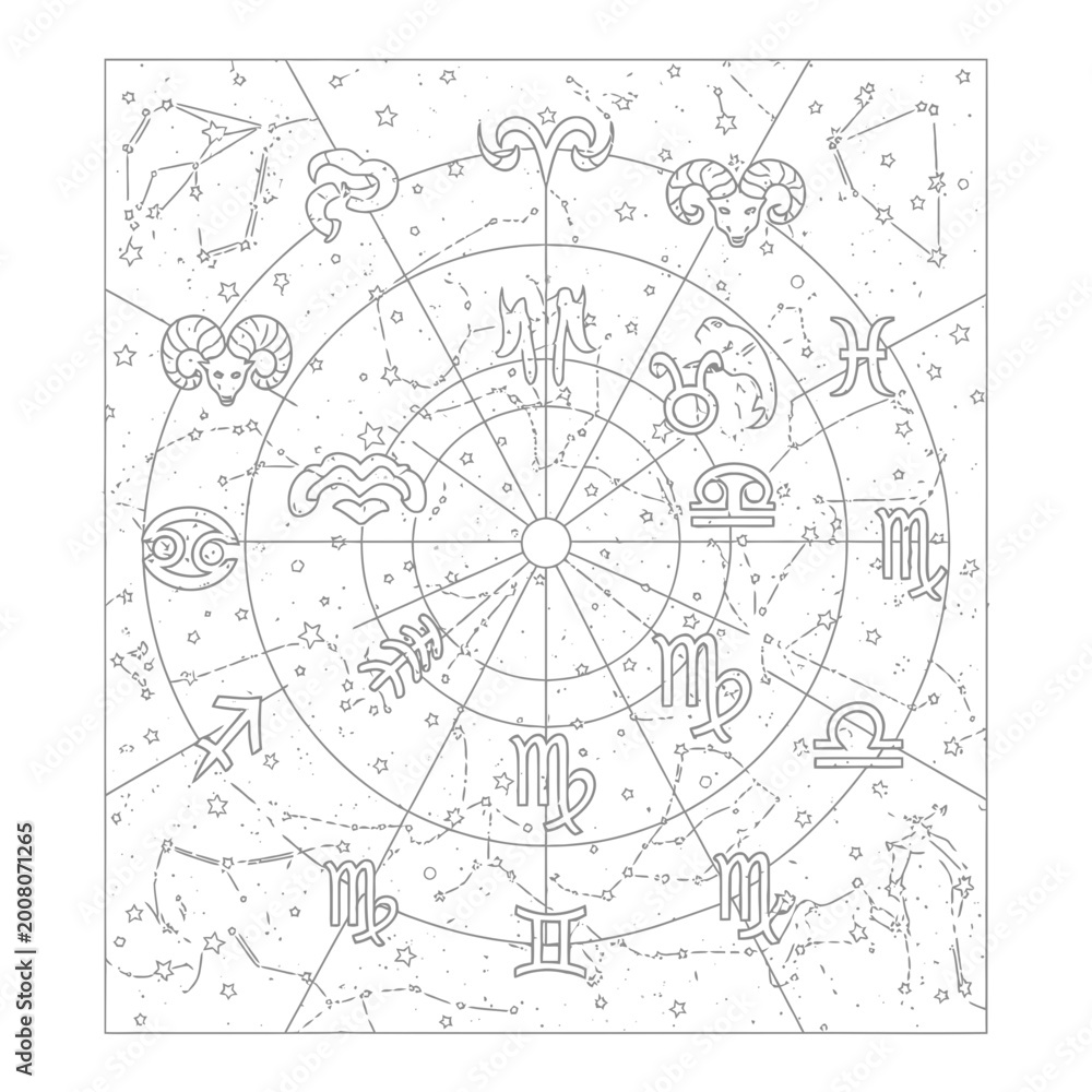 Obraz premium hand-drawn constellation map with stars and celestial lines on parchment background