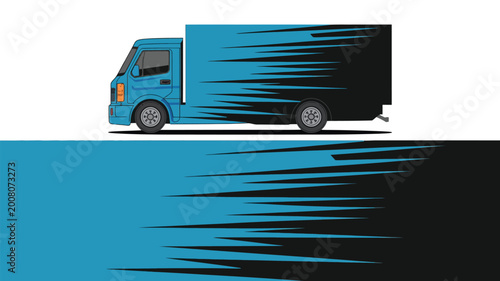 Canvastavla Blue Truck Moving Fast Side View.