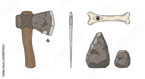 Tableau sur toile Prehistoric Stone Age Primitive Tools and Artifacts Illustration