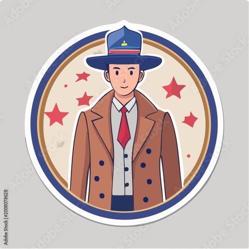 Cartoon Man in Hat and Coat with Stars