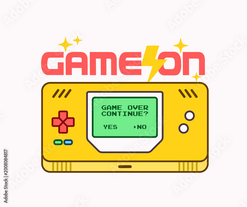 Billede på lærred Cartoon retro handheld console showing game over continue screen