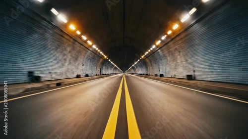 Tunnel Vision: Perspective View of a Lit Road Tunnel
