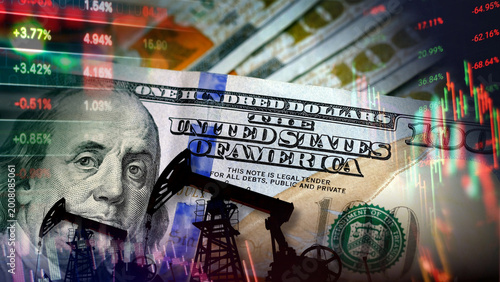 Canvas Print Energy market dynamics and US dollar strength driven by oil production volatility and real-time financial trading metrics