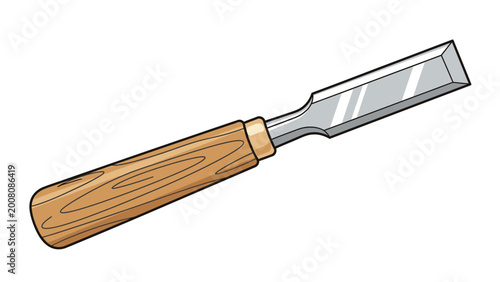 Tableau sur toile Close-up of a sharp chisel with a wooden handle on a white background