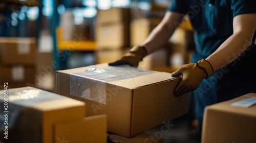 A person packing orders in a small room, transitioning to a warehouse operation. generative ai
