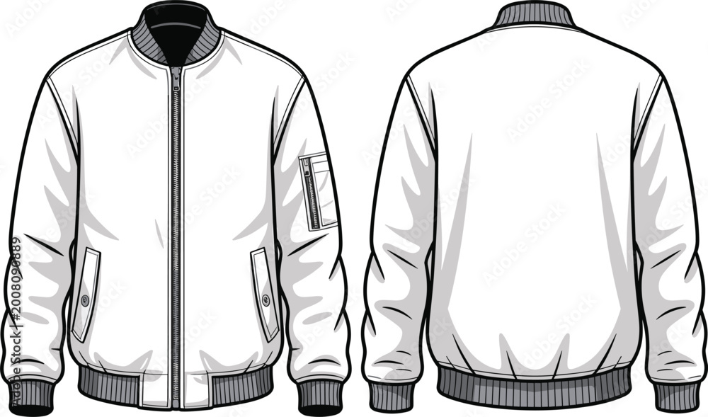 Αυτοκόλλητο Bomber jacket front and back view detailed fashion outerwear illustration design