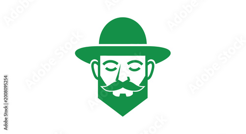 фотографія Green minimalist park ranger head icon with beard