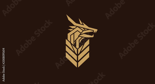 Εκτύπωση καμβά Geometric golden dragon head logo on dark background